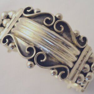 Sterling Silver Mexican Scrolls and Balls Bangle Bracelet